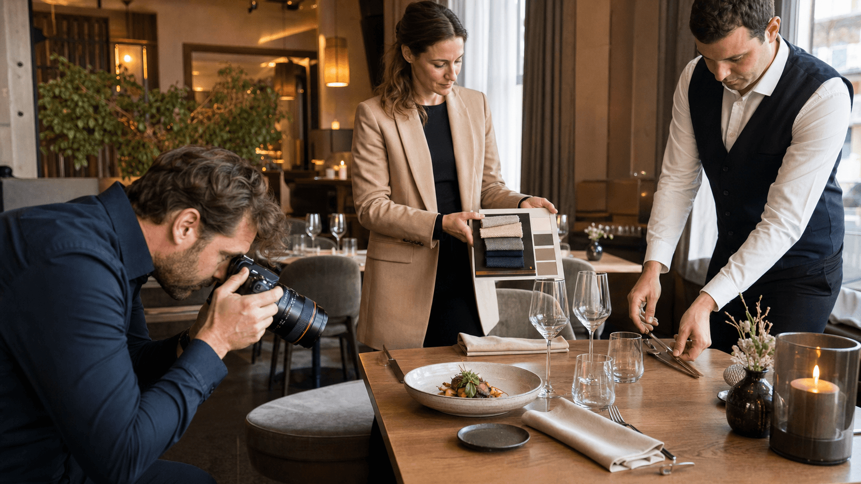 Photographie culinaire dans une salle de restaurant, idéale pour construire l’identité visuelle