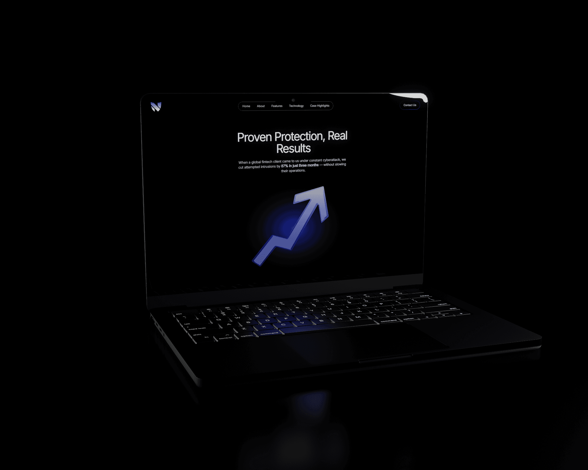 A laptop showing Nexora Systems's website on the screen. The laptop is black and is featured against a plain black background.
