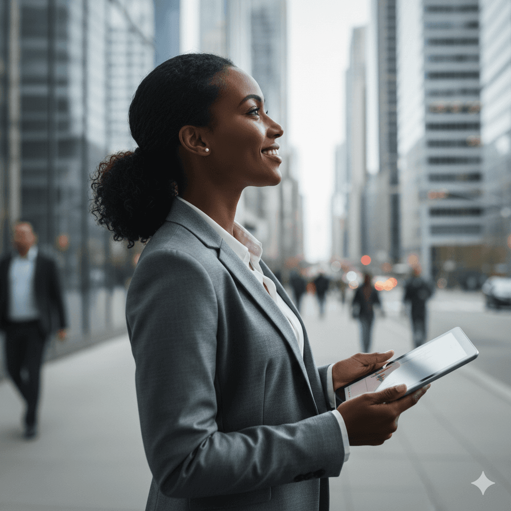 woman in black jacket standing near orange and white bus during daytime