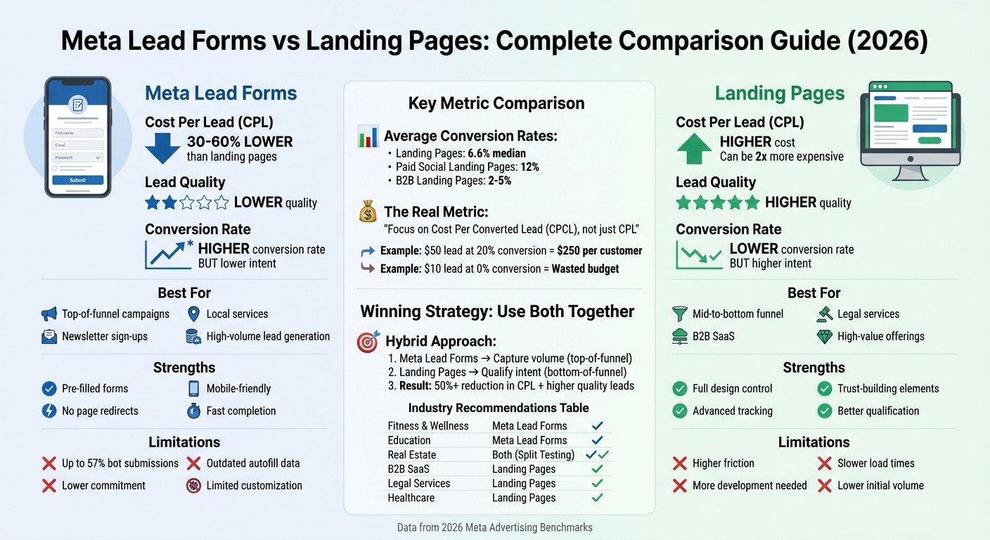 Meta Lead Forms vs Landing Pages: Cost, Quality, and Performance Comparison 2026