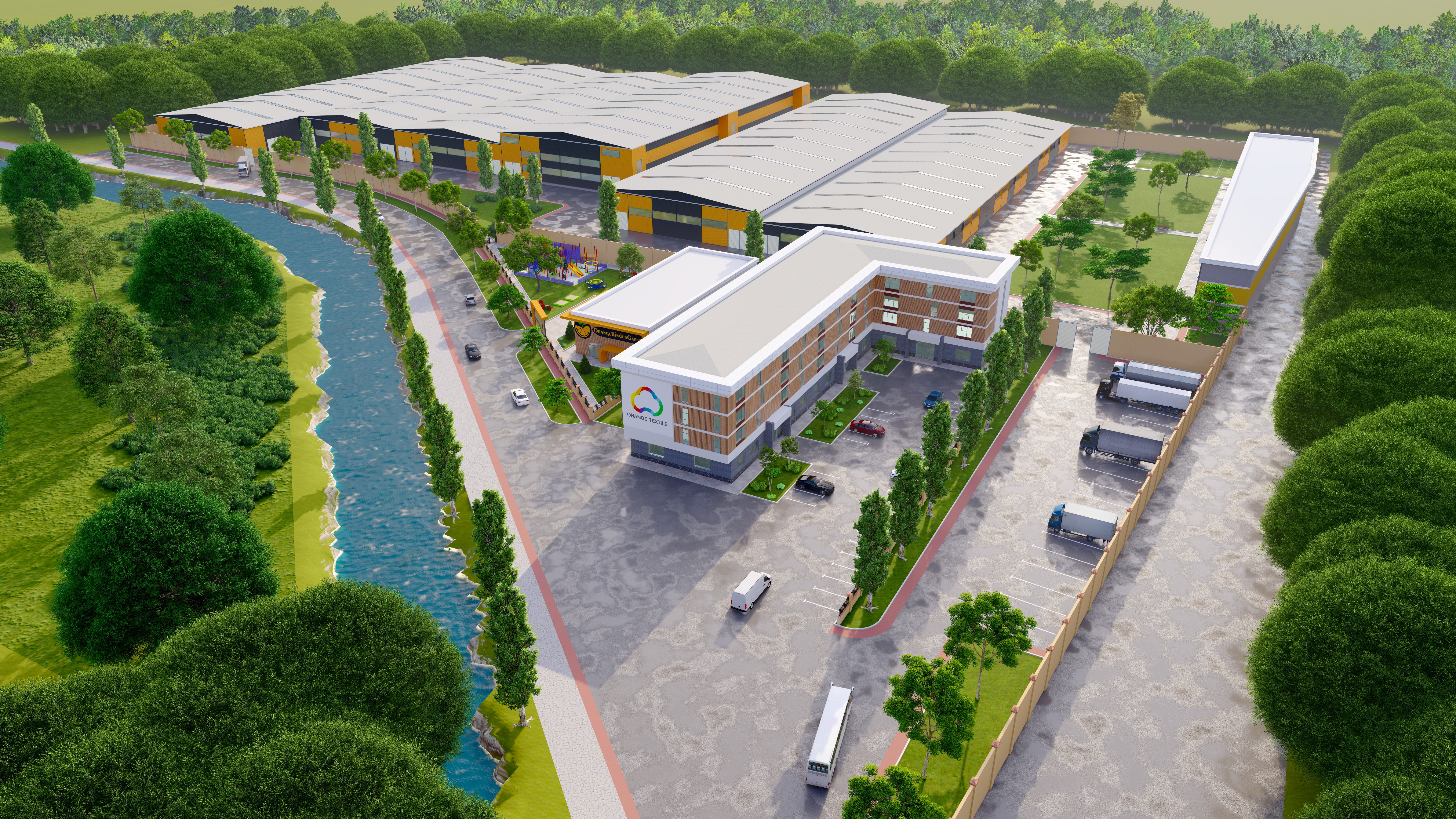 Архитектурный рендер текстильного производственного комплекса Газалкент