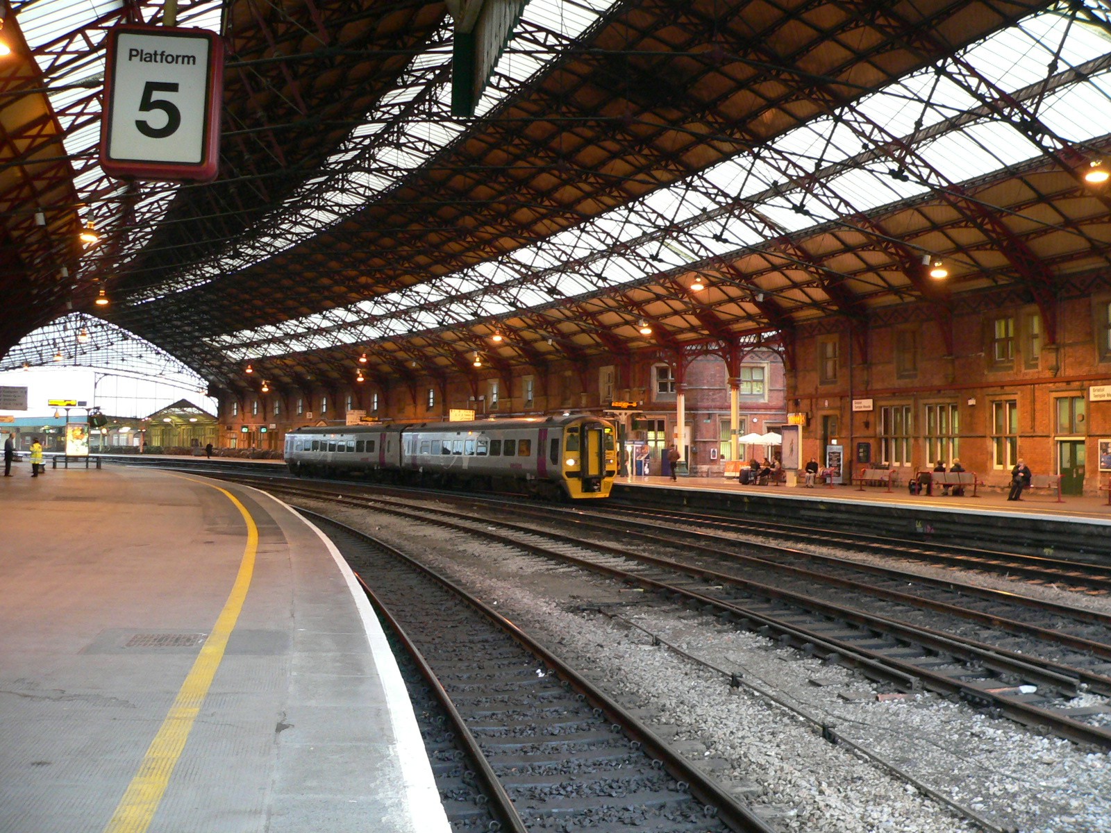 Inside Bistrol Temple Meads station on a platform