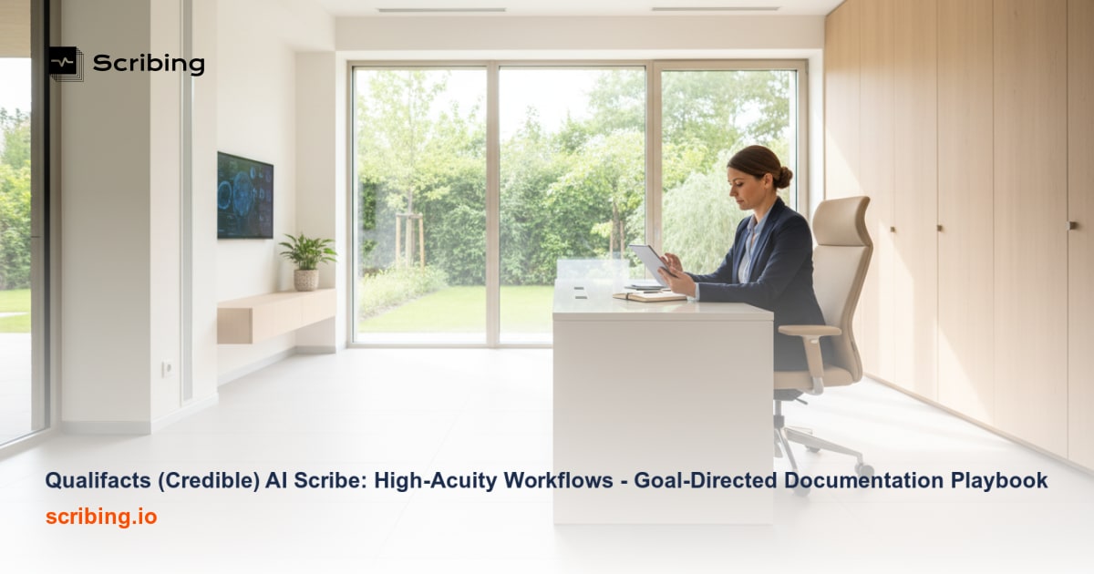 Illustration depicting Qualifacts Credible AI Scribe managing high-acuity behavioral health treatment plan documentation workflows with interconnected goals and objectives