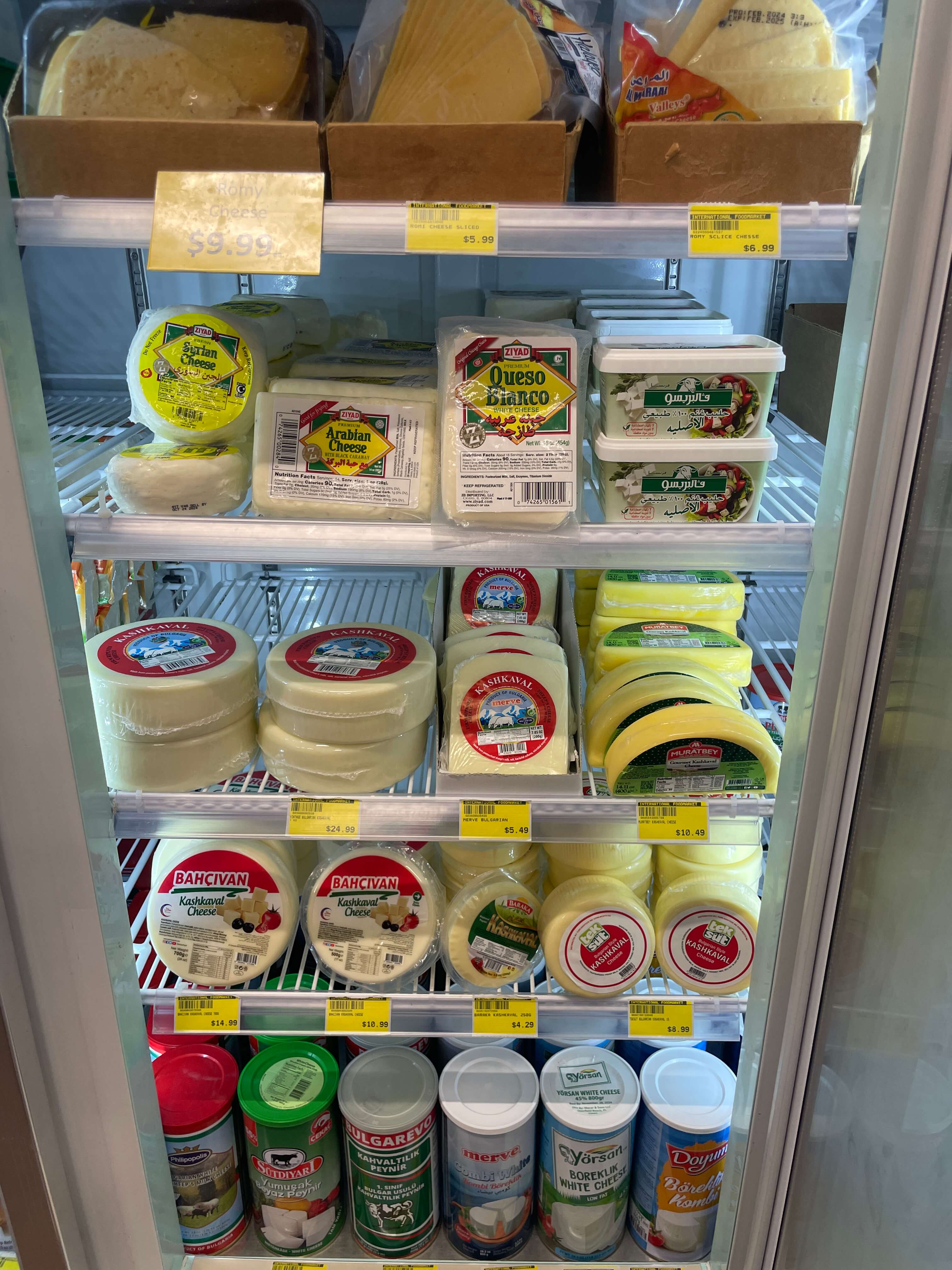 Selection of cream cheese and cheese spreads at International Food Market Orlando.