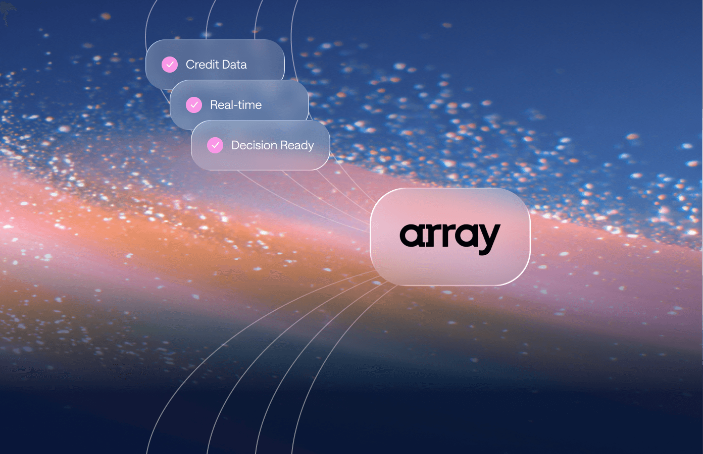Abstract hero image showing a dynamic wave of orange and blue particles on a gradient background.