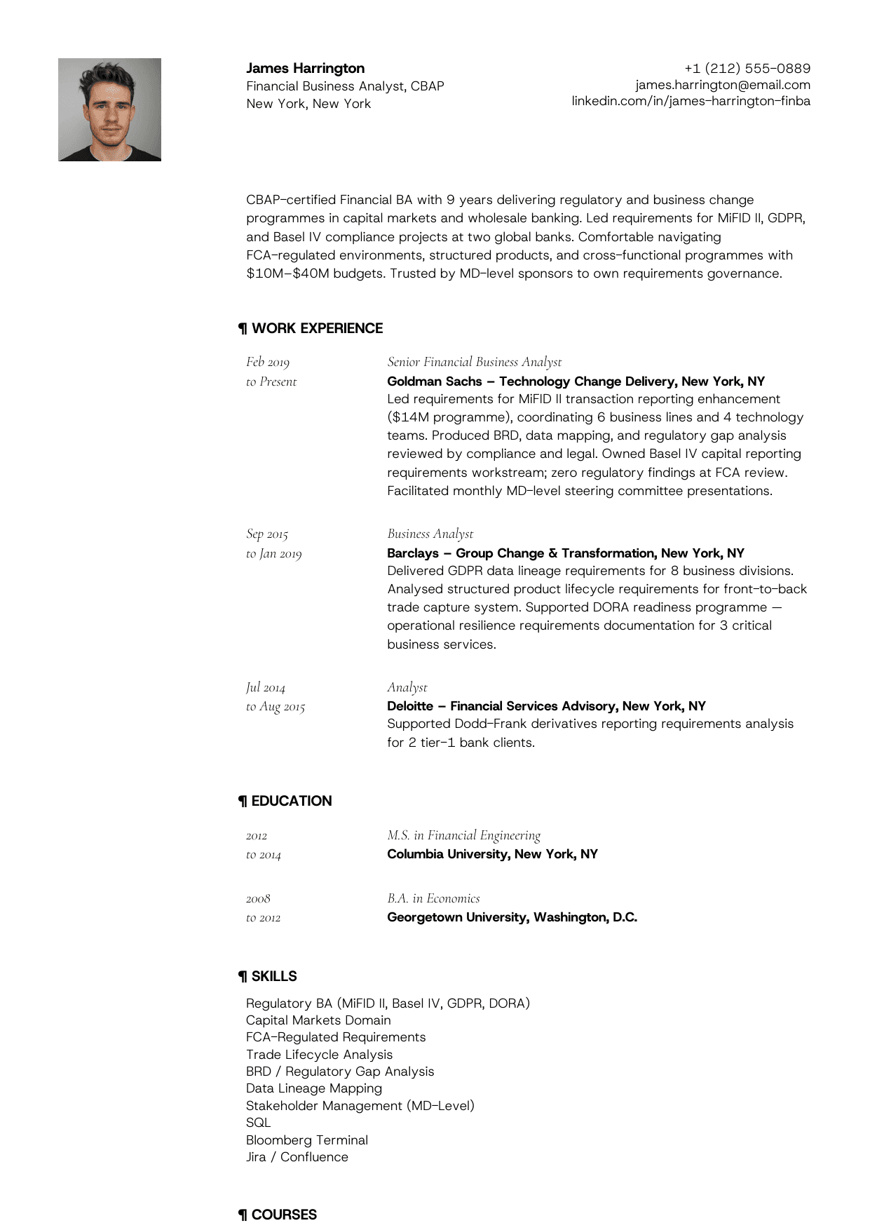 Financial business analyst resume example