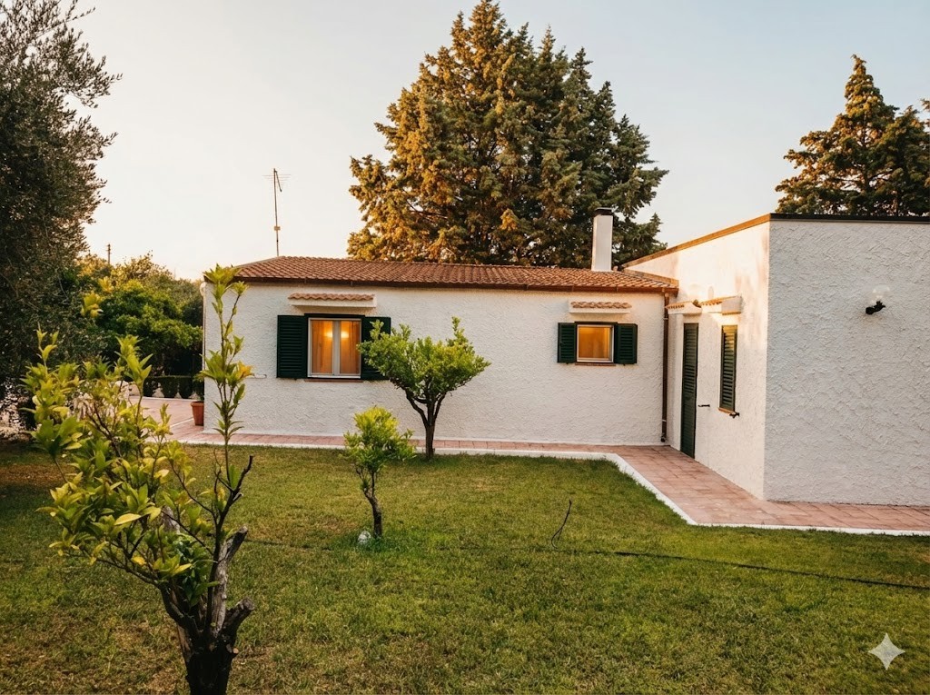 Beige upholstered bed with patterned pillows and ottomans