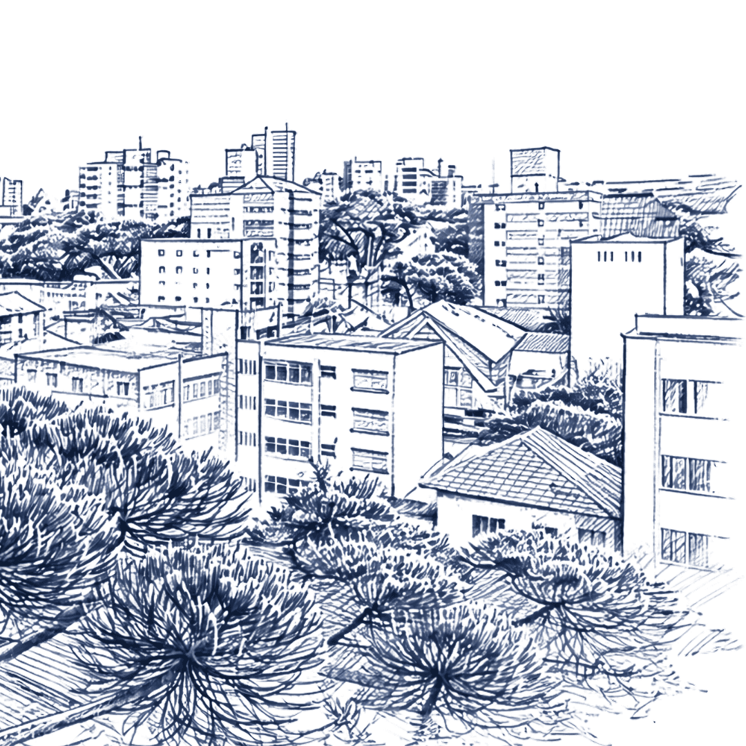 Vista da cidade de Curitiba no bairro Água Verde, com a Praça do Japão em destaque.