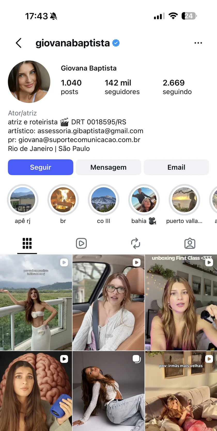 Perfil de Giovana Baptista no Instagram