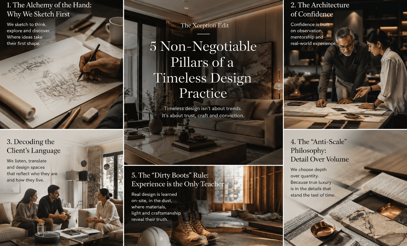 showcasing timeless interior design through sketches, mentorship, craftsmanship, and luxury spaces.