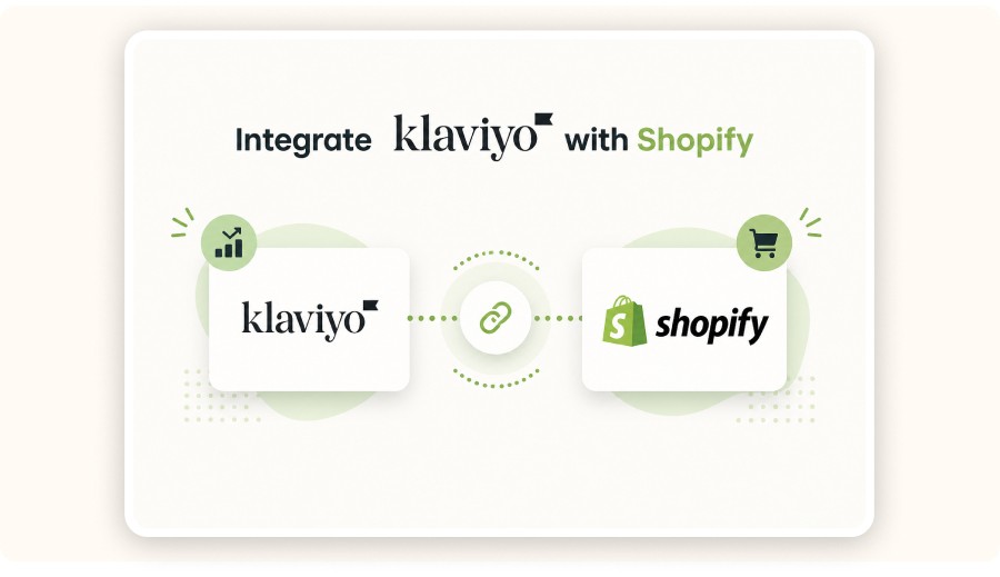 Modern Klaviyo and Shopify integration illustration with connection symbol and clean design&nbsp;
