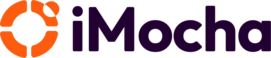 iMocha logo with an orange circular design and dark purple text on a light gray background.