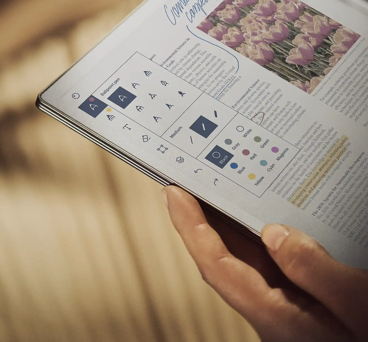 Person reading article on tablet