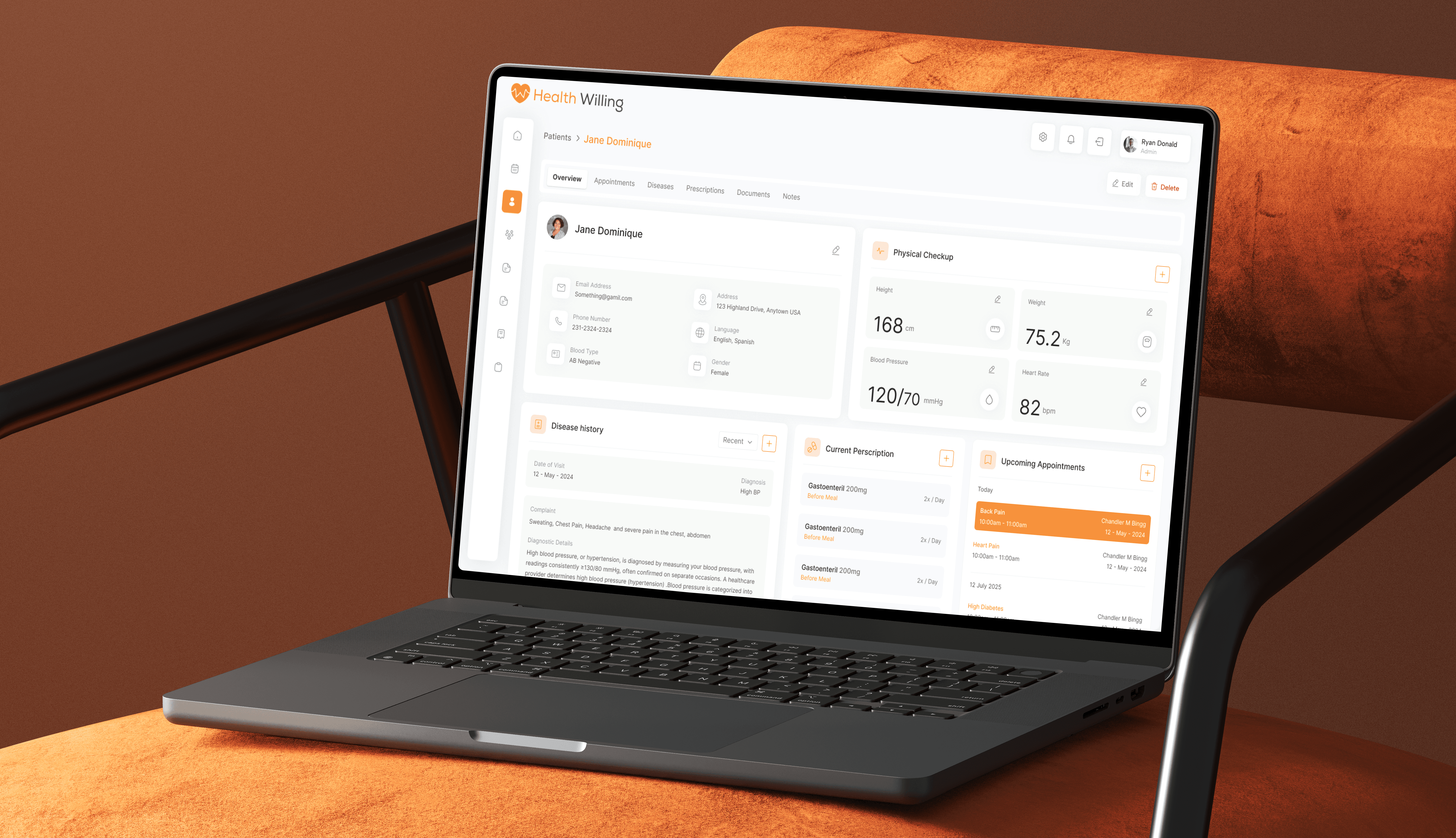 Patient Profile View of Health Willling CRM EMR