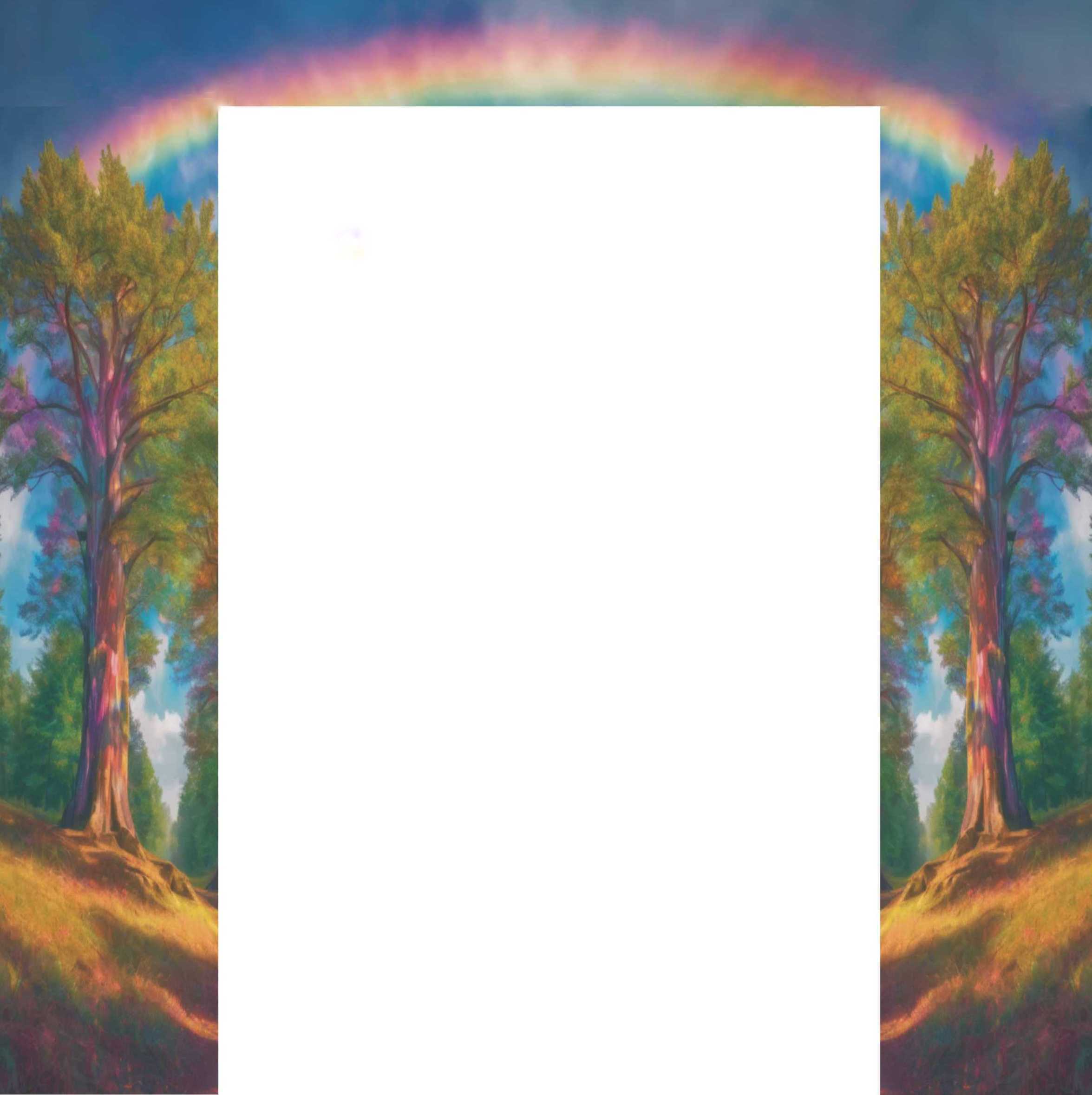 Photo of two trees linked by a rainbow that make the canvas for the website