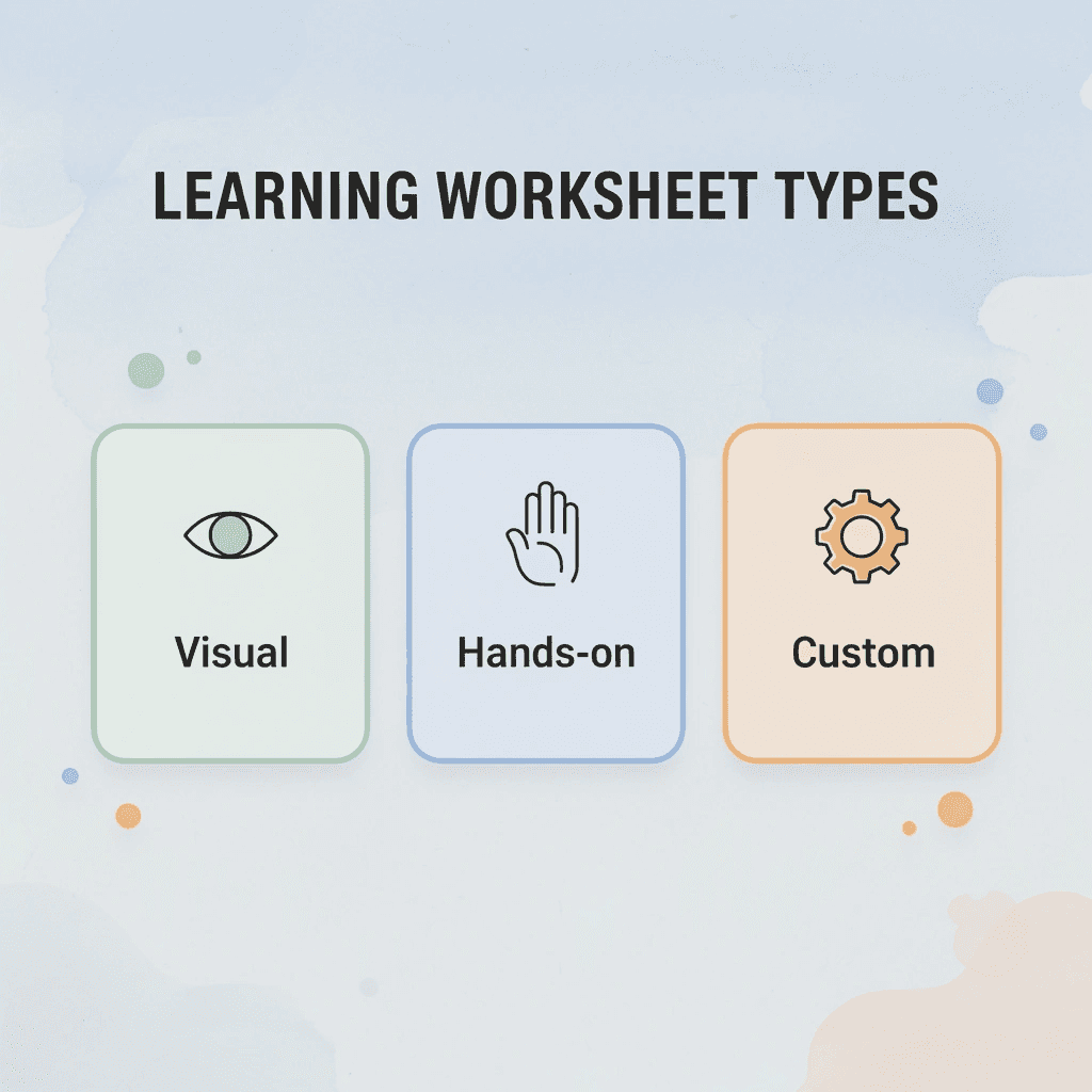 Infographic showing three types of learning worksheets