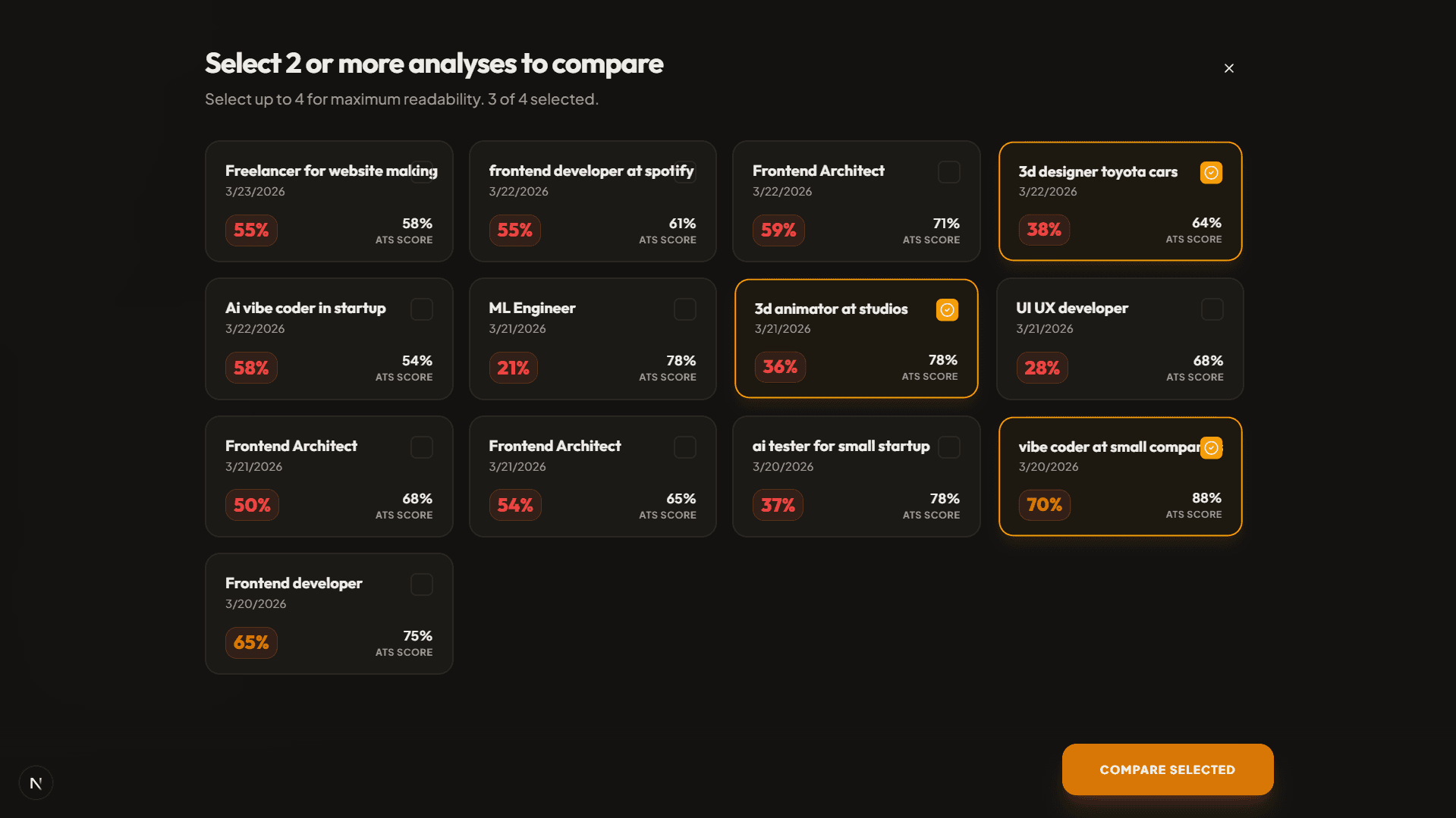 compare page of atcareer maker website