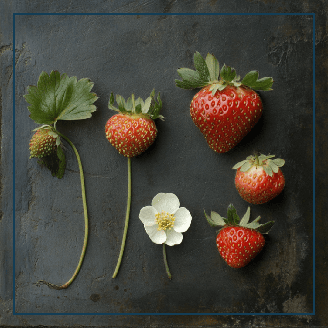 Erdbeeren in allen Blütestadien