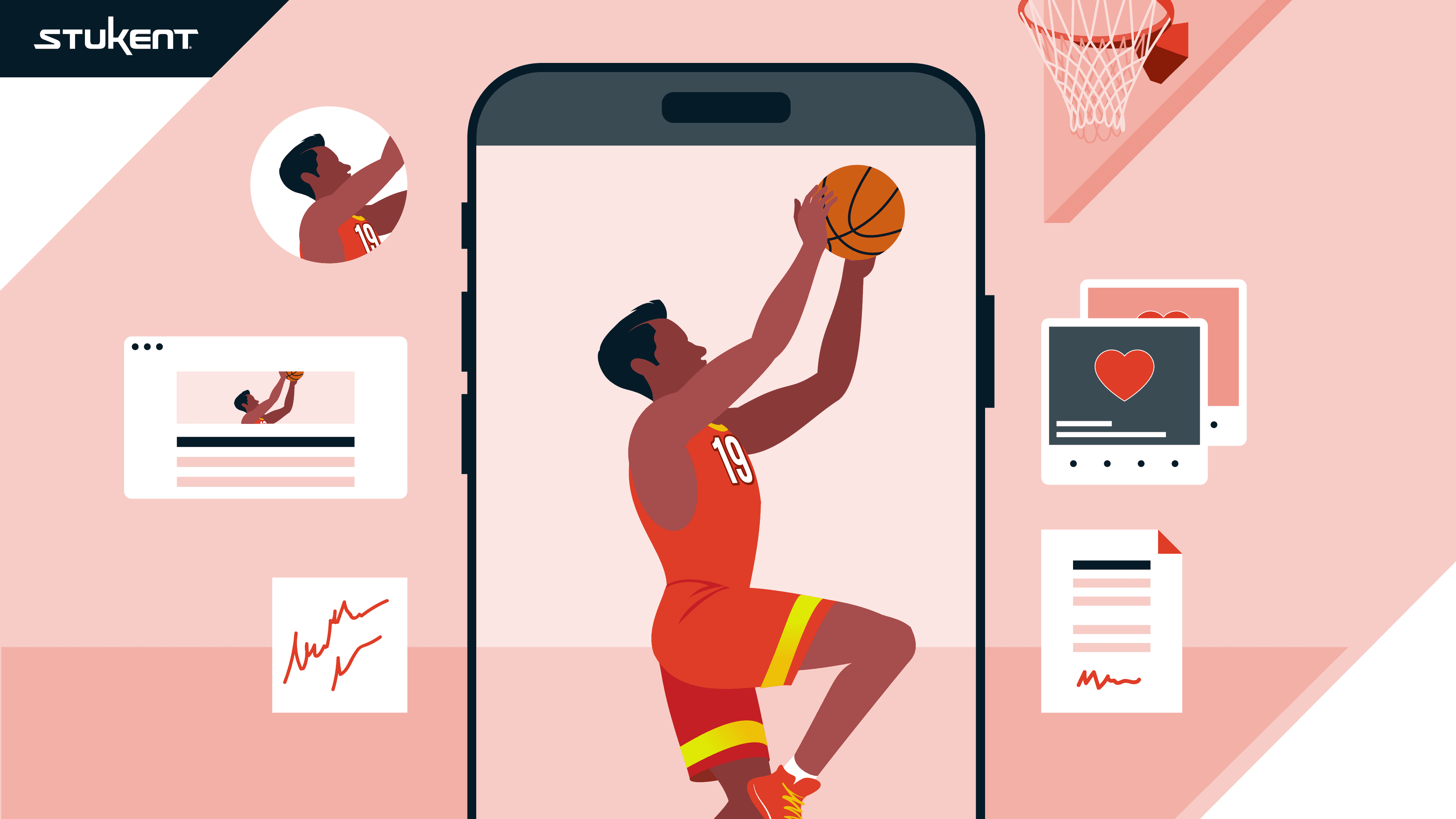 Animated man in a phone playing basketball