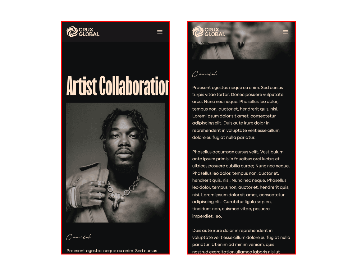 Crux global artist's page