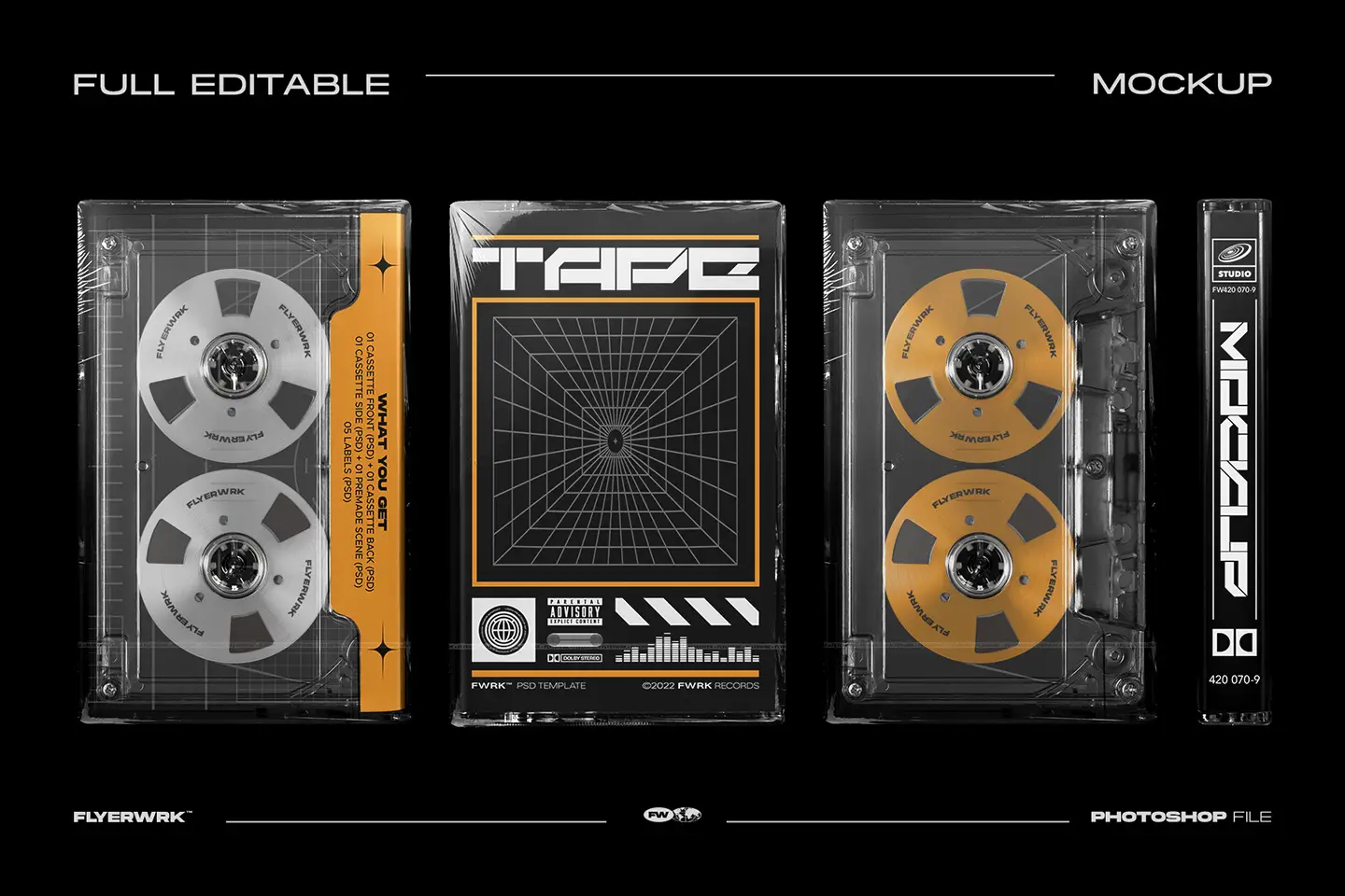 Cassette case mockup fully editable tape cover cassette and spine design