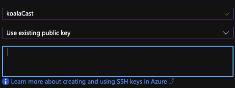 An SSH key import in Microsoft Azure.