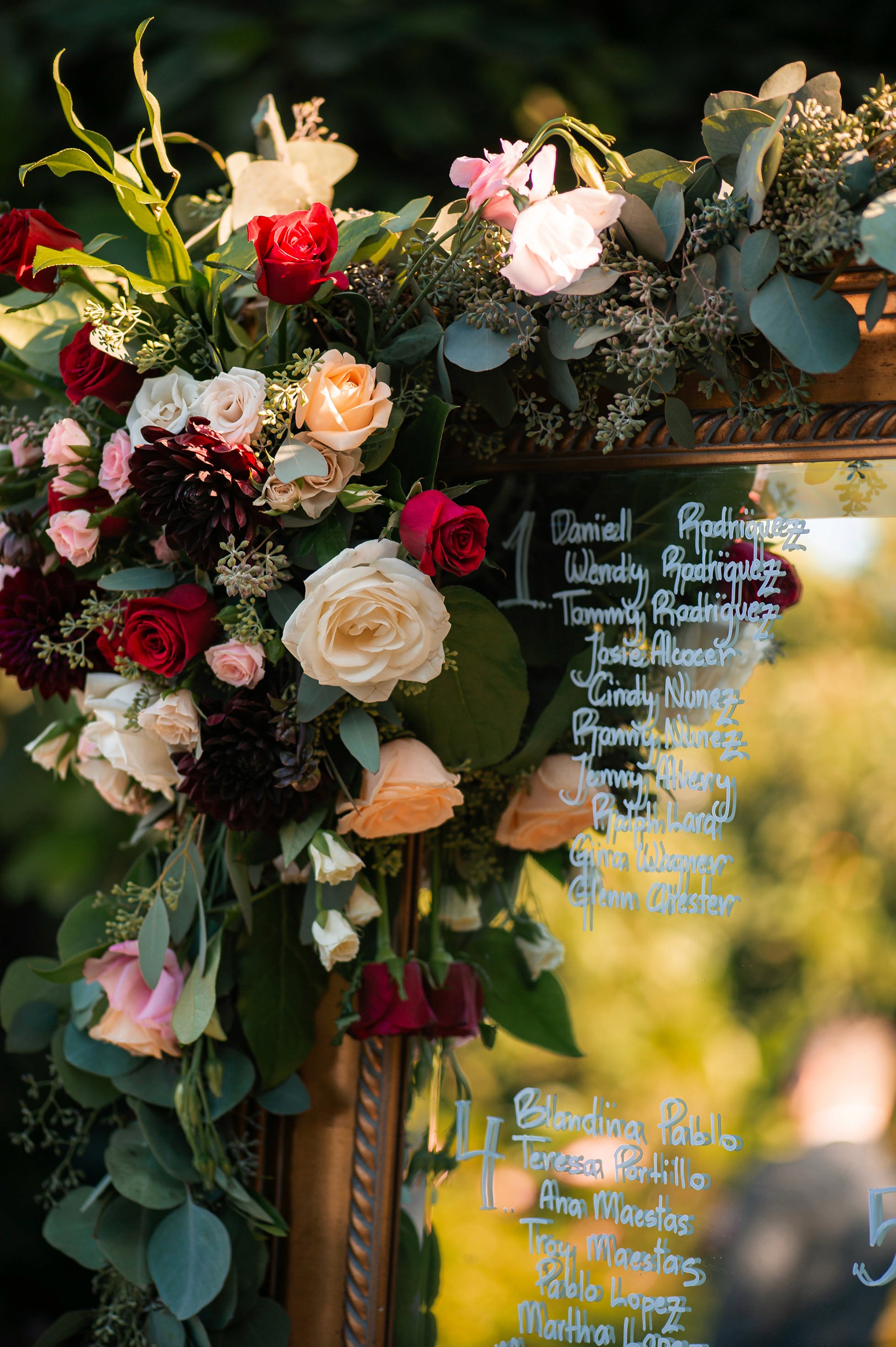 Flat lay wedding details with bouquet, rings, and sparkling bridal heels