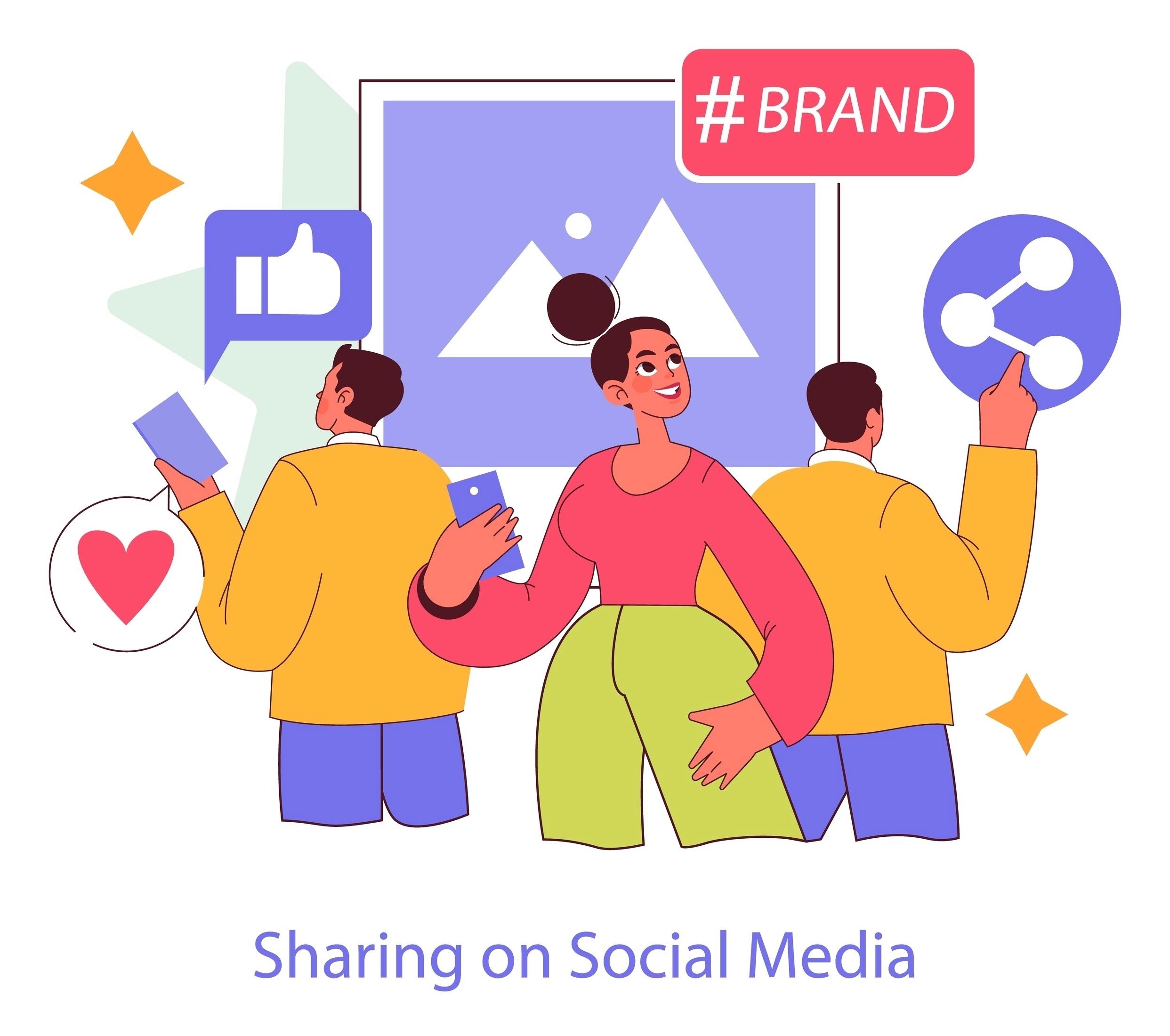 Three creators sharing branded content on social media with engagement icons