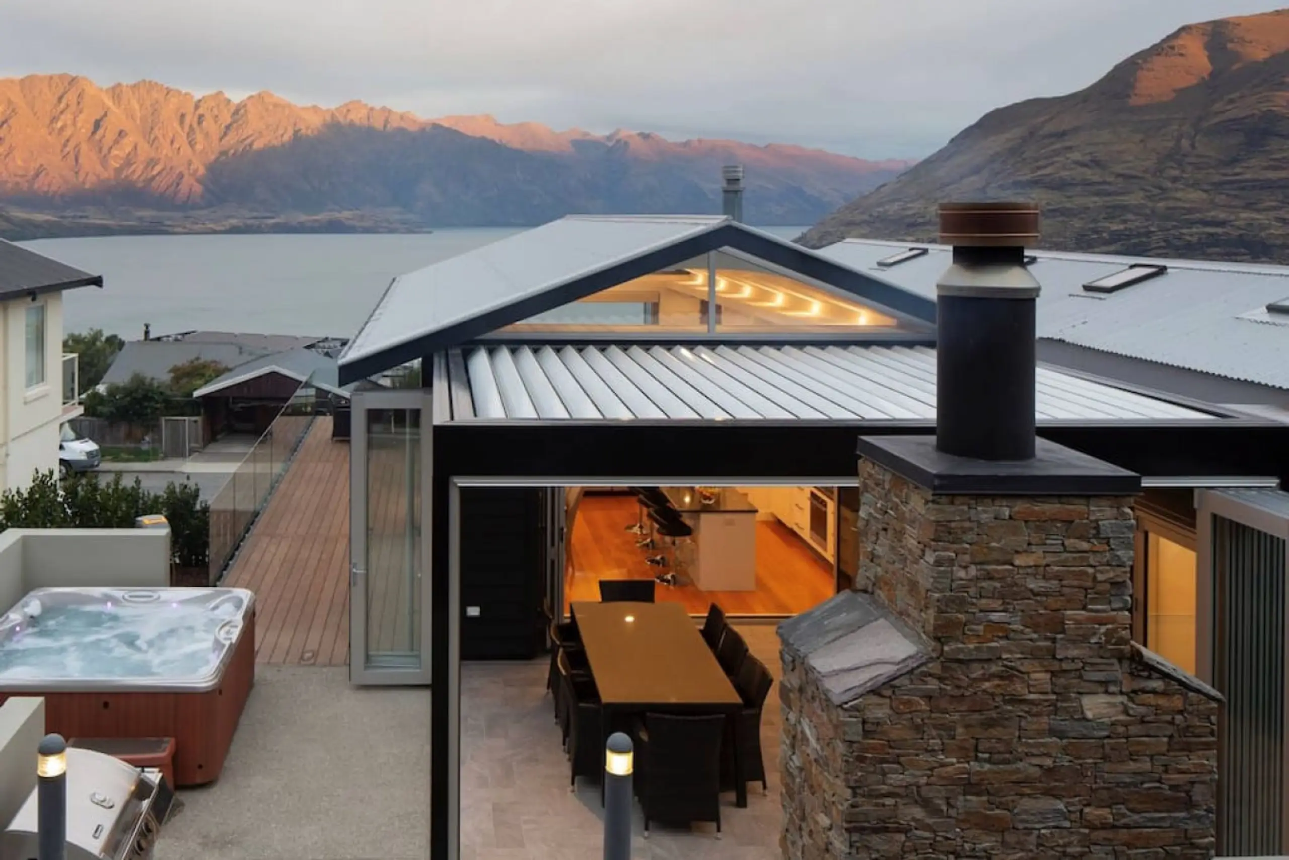 spa in front of queenstown lake