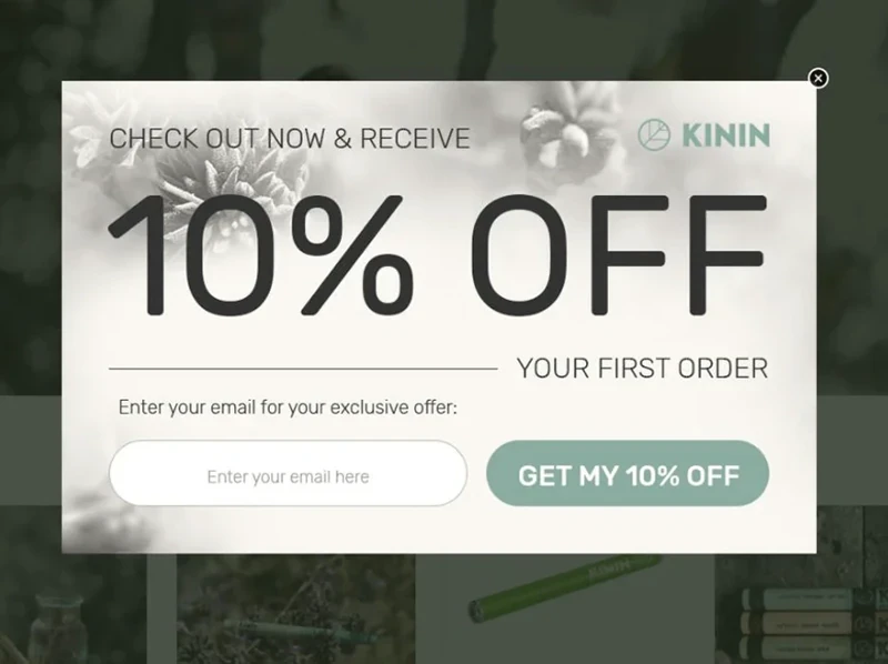 Kinin Discount Offer Website Pop-Up example
