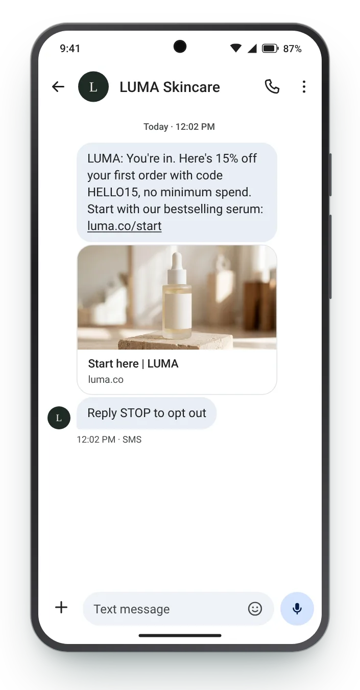 The code they signed up for first-week SMS on an Android phone
