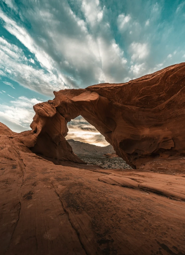 A large rock formation with a sky background, in the Valley of Fire, NV.