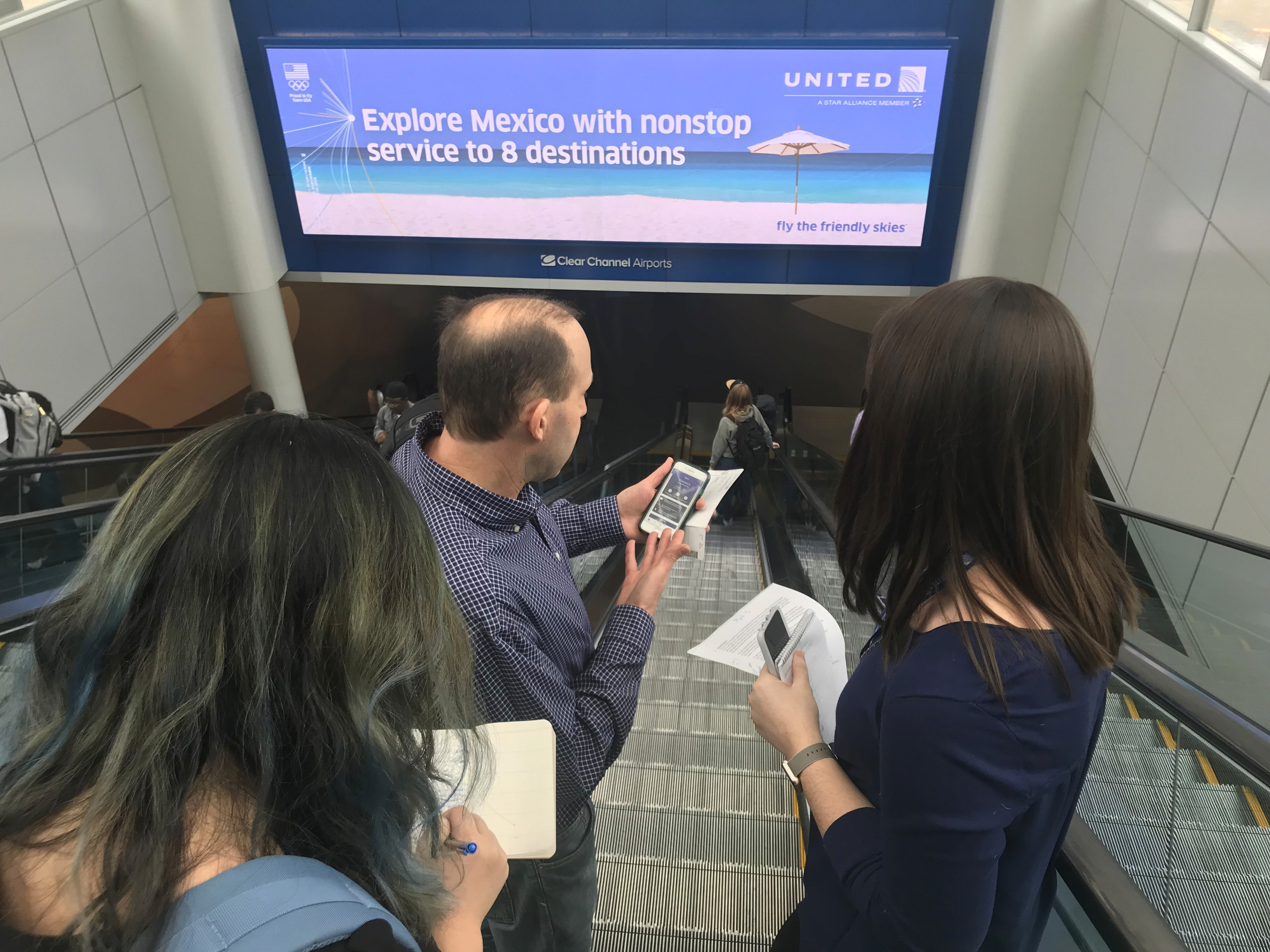 Home screen image of the united app at different stages of a flight