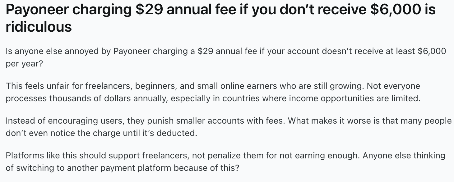 Payoneer complaint on Reddit
