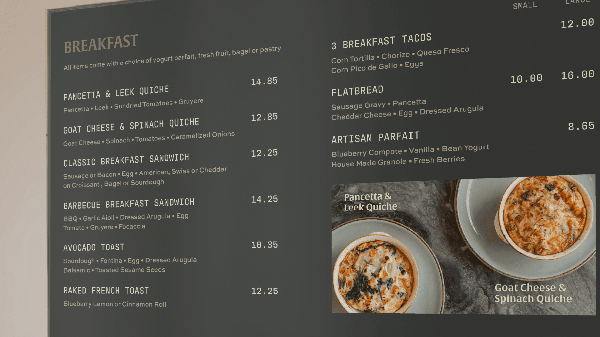 A digital menu design for a cafe