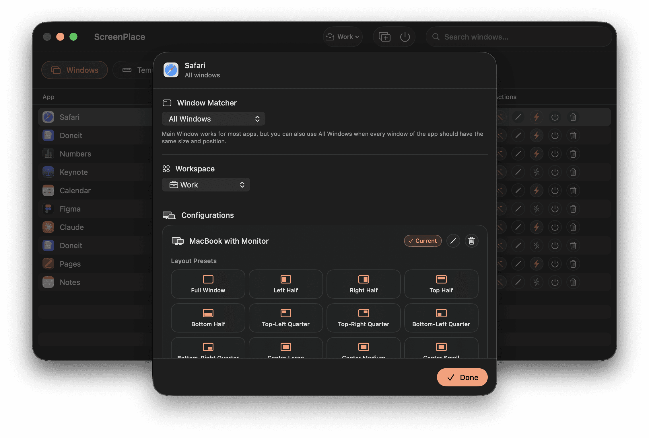 Edit window in ScreenPlace app