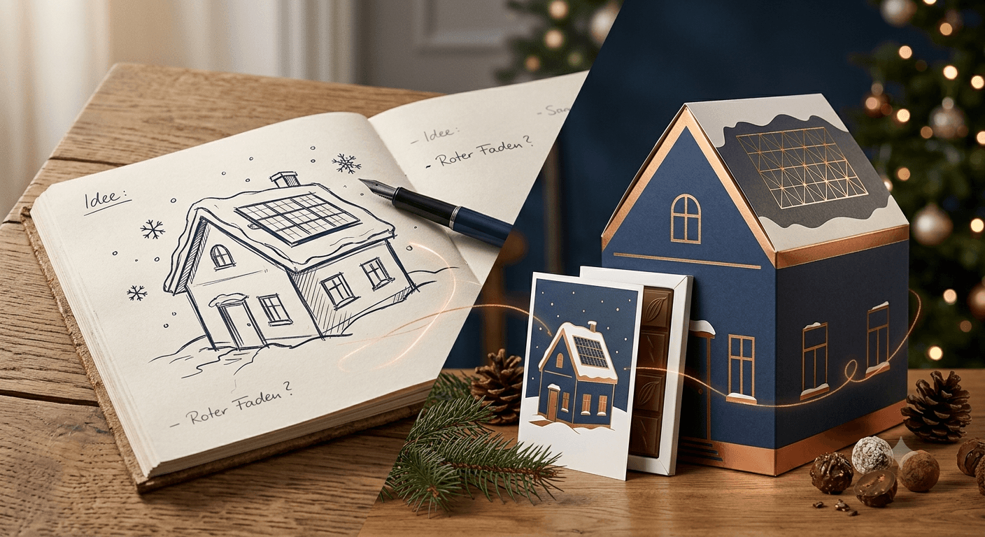 sketch and finished product, gift packaging