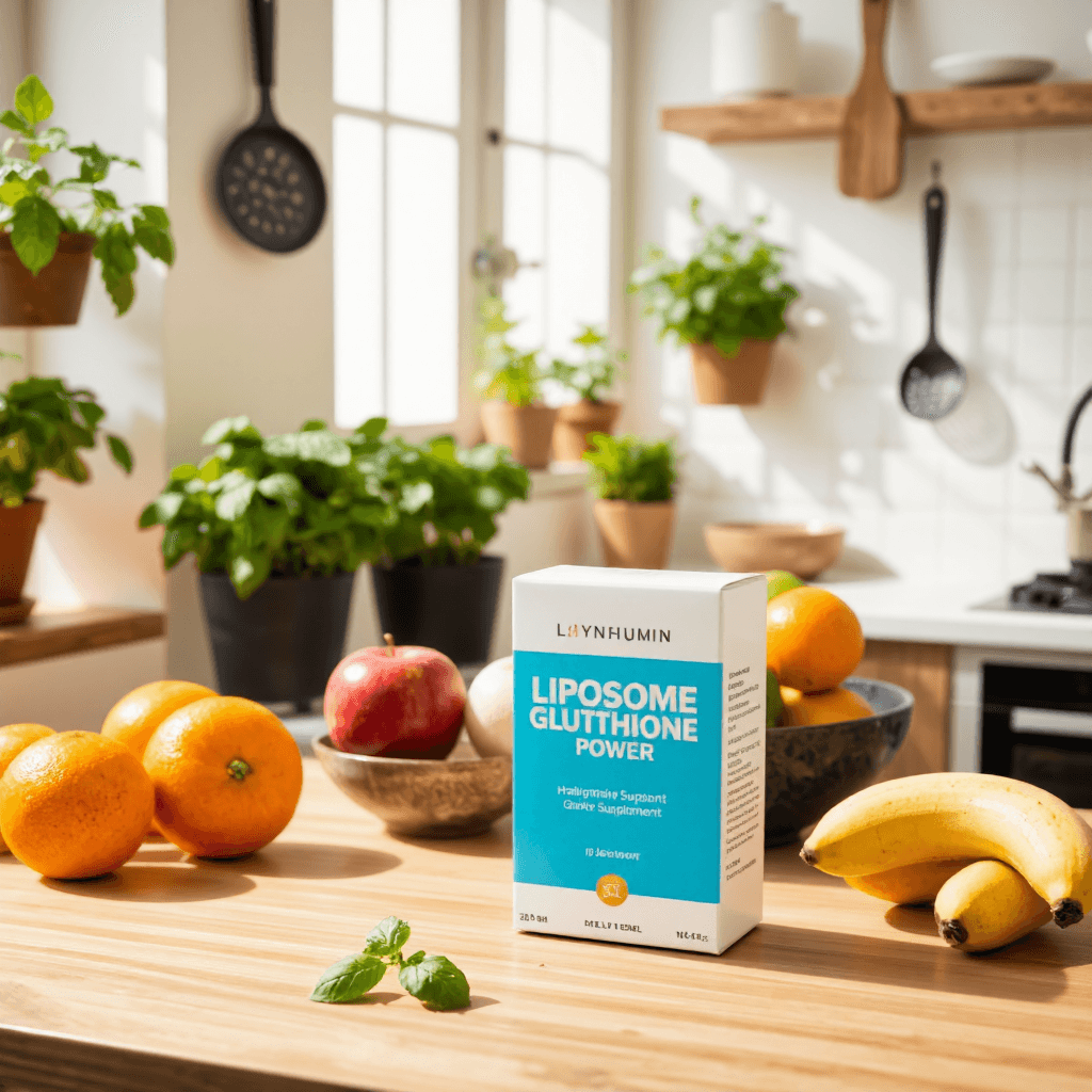 product photography of box of liposome glutathione power supplement