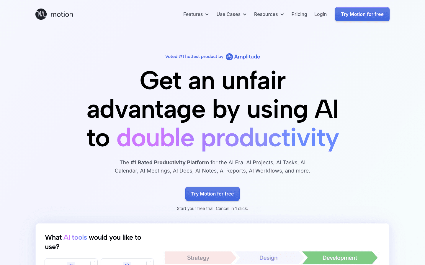 Motion app homepage