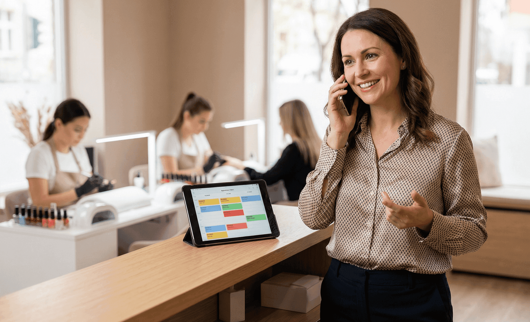 Nail salon owner taking an appointment booking over the phone