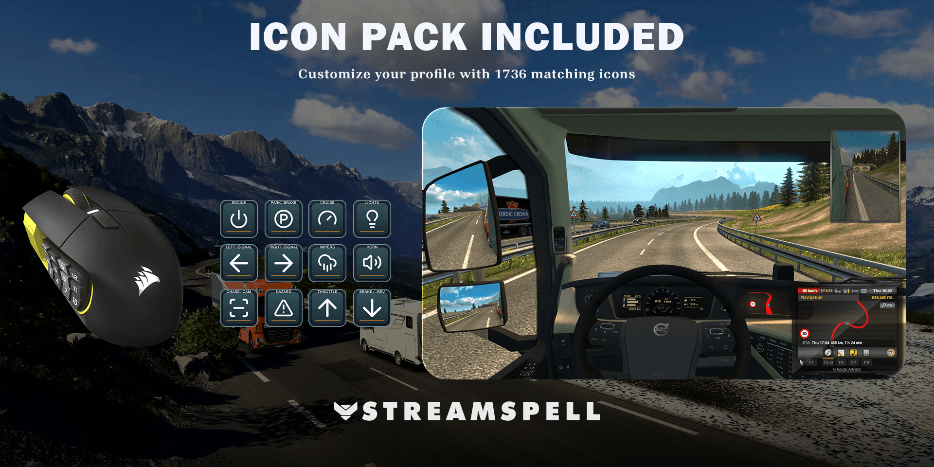 Euro Truck Simulator 2 matching icon-pack preview for the CORSAIR SCIMITAR ELITE WIRELESS SE profile