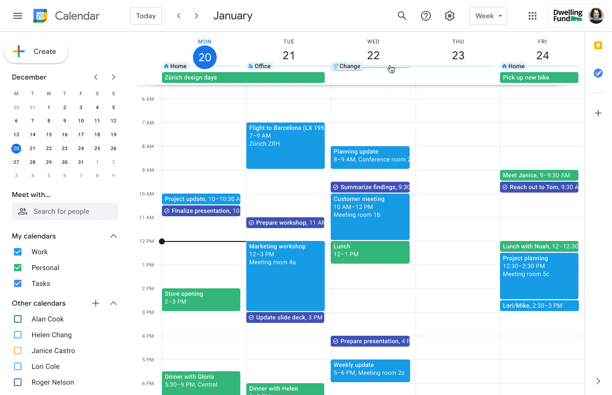 Google Calendar's main interface