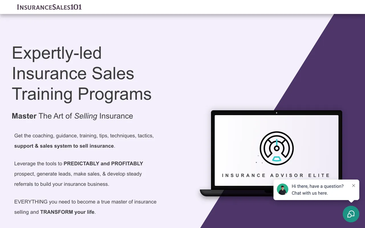InsuranceSales101 homepage, expertly-led insurance sales training programs