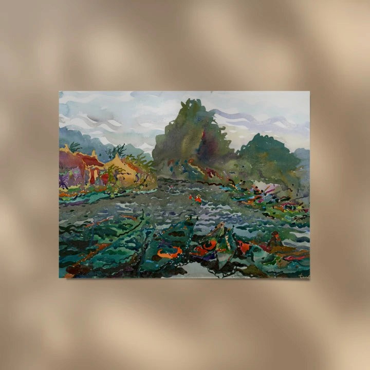 premium art poster and canvas prints, with originals available, from QART , of the artwork " The lake in Ninh Binh "