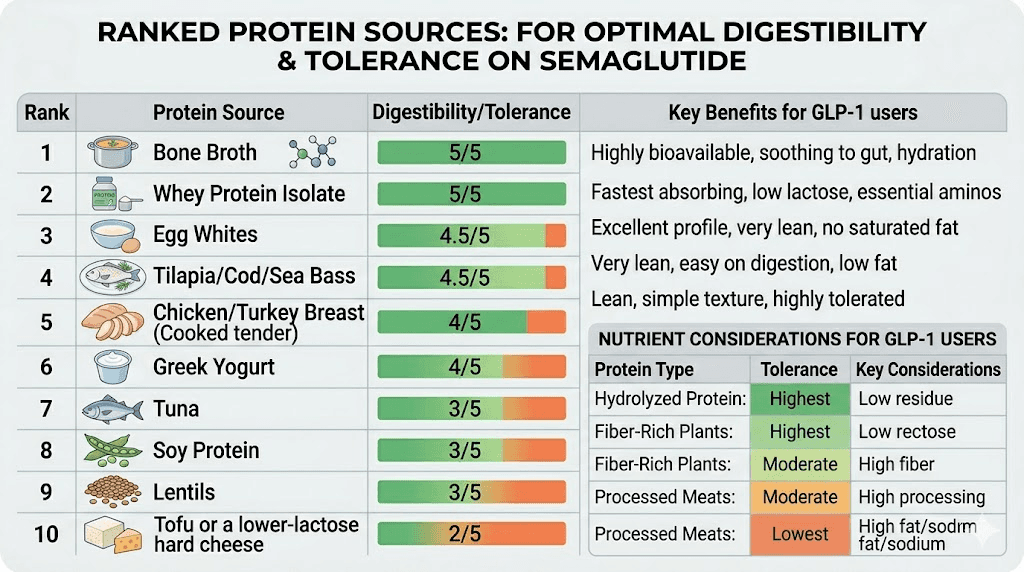 Best protein sources ranked for semaglutide tolerance and digestibility