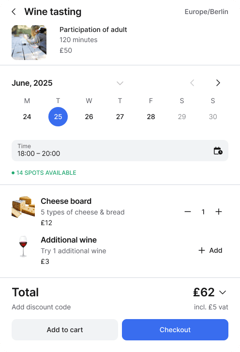 A booking overview for a wine tasting.