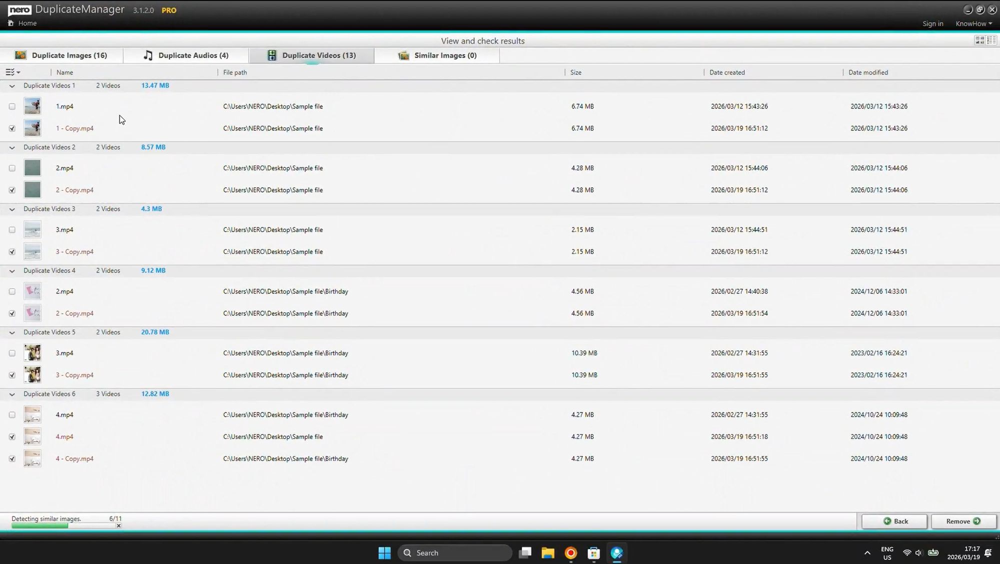 Duplicate Video Files Display