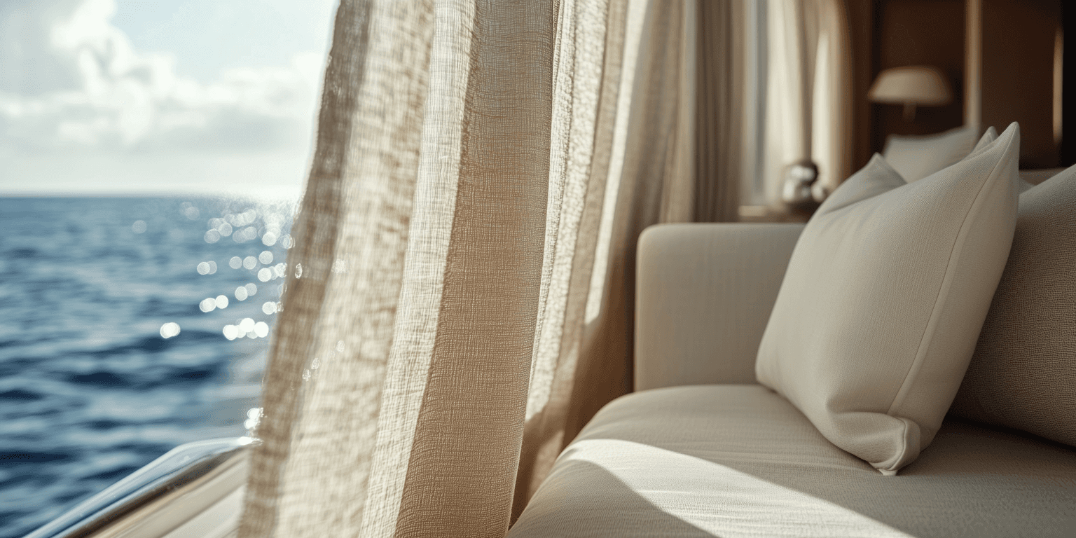 close up photo of the courtains in a yatch