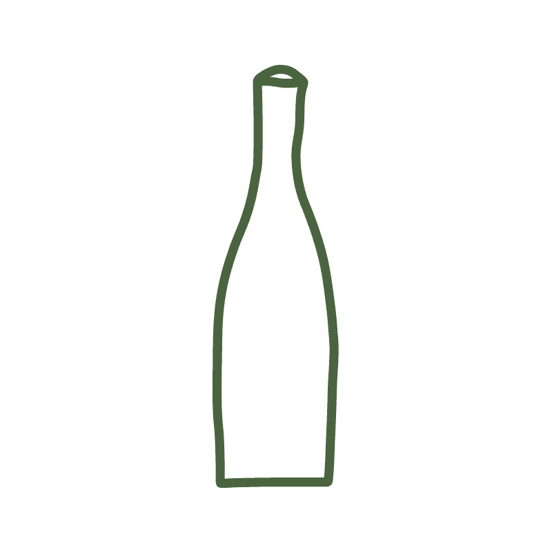 A minimalist outline of a tall wine or beverage bottle in olive green