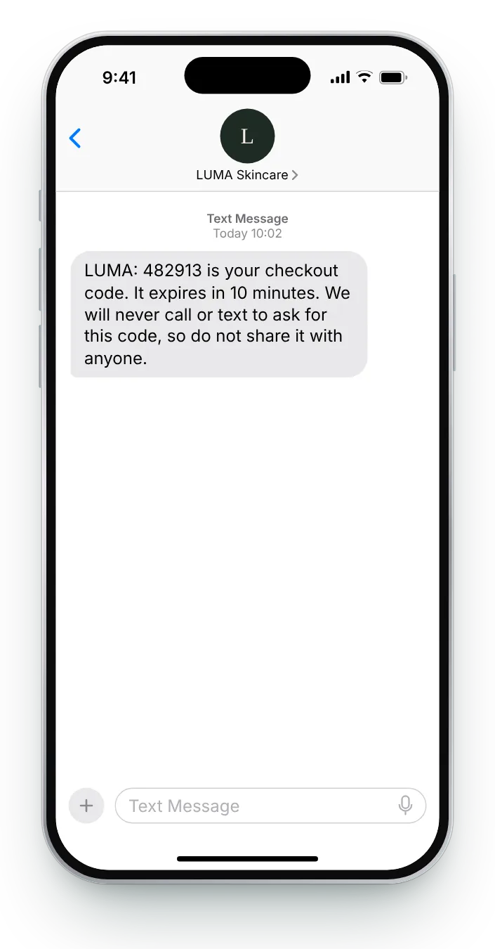 Checkout verification code transactional SMS on an iPhone